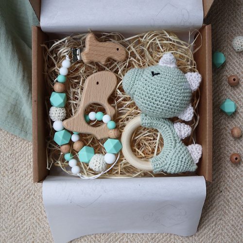 Mint Green Dino Selection Box - Baba ajándékdoboz 