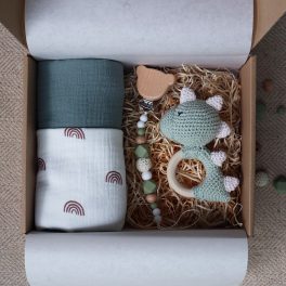 Olive Green Dino Rainbow Box - Baba ajándékdoboz 
