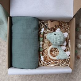 Olive Green Dino Box - Baba ajándékdoboz 