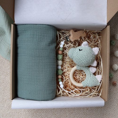 Olive Green Dino Box - Baba ajándékdoboz 