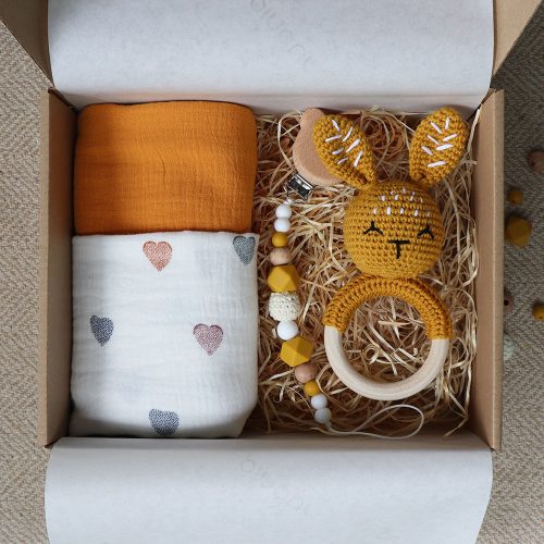 Yellow Bunny Heart Box - Baba ajándékdoboz 